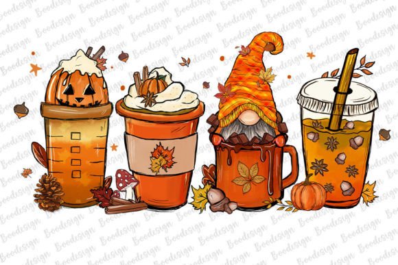 Autumn Fall Coffee Cup Hand Drawn PNG: Crafts & Graphics