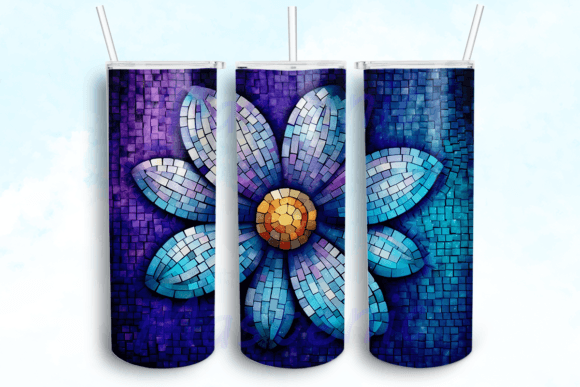 Blue Purple Flower Mosaic Graphics for Crafts