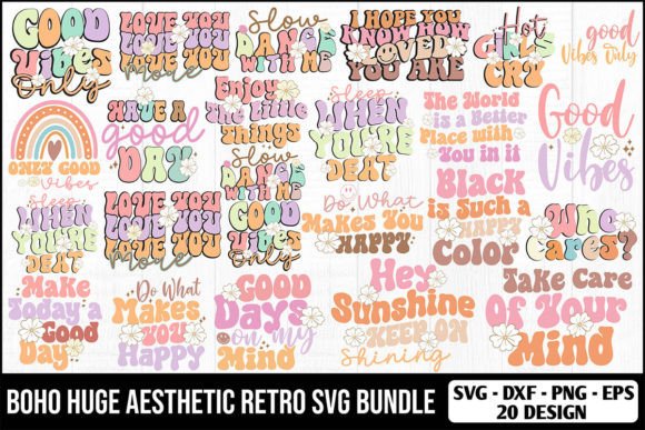 Boho HUGE Aesthetic Retro SVG Bundle for T-Shirt Designs & Graphics