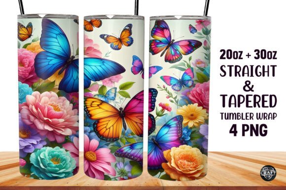 Butterfly Flowers Tumbler Wraps Graphics