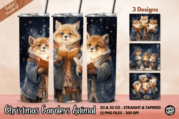 Christmas Carolers Animal Tumbler Wrap: Graphics & Print Templates