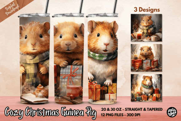 Cozy Christmas Guinea Pig Tumbler Wrap: Graphics & Print Templates