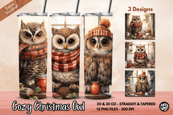 Cozy Christmas Owl Tumbler Wrap: Graphics & Print Templates