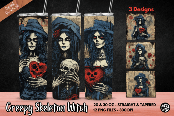 Creepy Skeleton Witch Tumbler Wrap