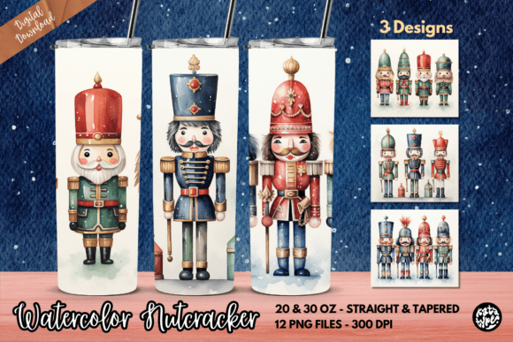 Cute Watercolor Nutcracker Tumbler Wrap: Graphics & Print Templates