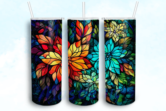 Flowers Stained Glass Tumbler PNG: Graphics for Crafts & Branding