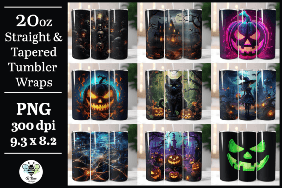 Halloween 20oz Tumbler Wrap Bundle: Graphics for Crafts & Local Branding