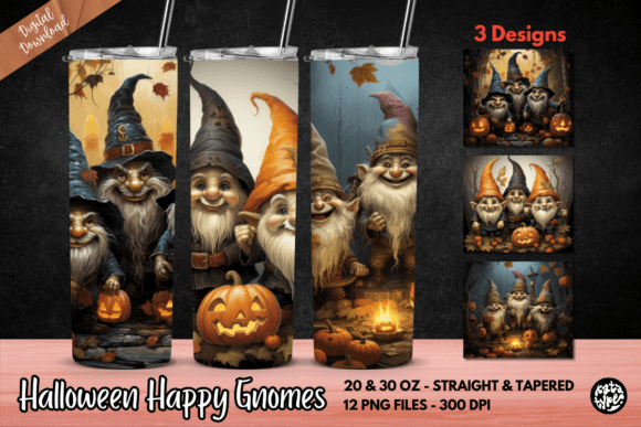 Halloween Happy Gnomes Tumbler Wrap: Graphics & Print Templates