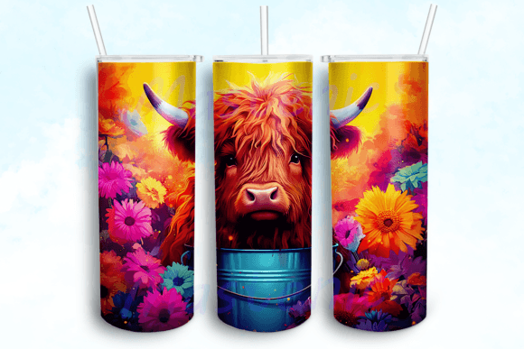 Highland Cow in a Bucket Tumbler PNG: Graphics for Crafts