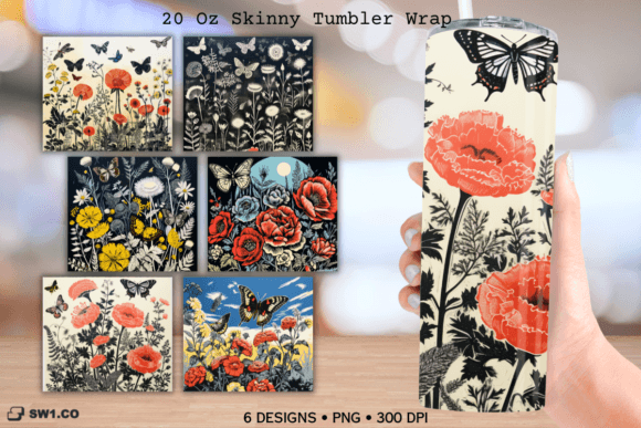 Painting Flowers Butterfly Tumbler Wrap: Graphics for Crafts