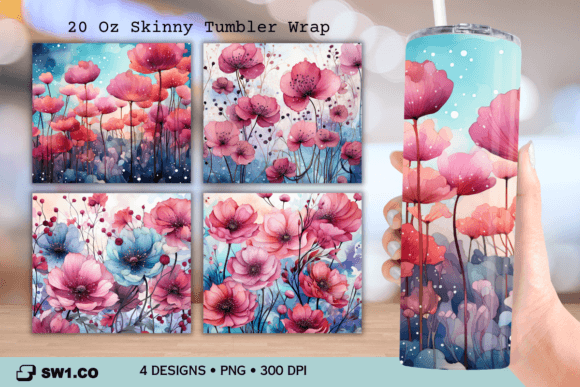 Pink Flower Tumbler Sublimation Wrap PNG: Graphics for Crafts