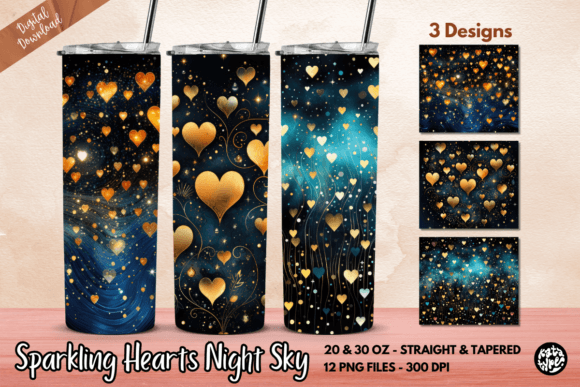 Sparkling Hearts Night Sky Tumbler Wrap: Graphics & Print Templates