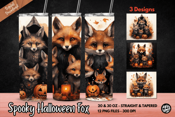 Spooky Halloween Fox Tumbler Wrap: Graphics & Print Templates