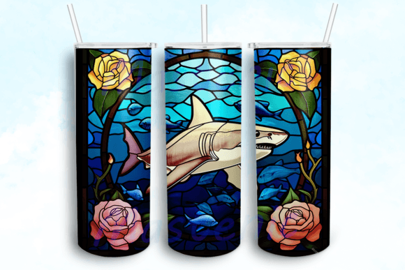 Stained Glass Shark Tumbler PNG: Graphics for Crafts