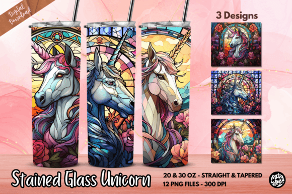 Stained Glass Unicorn Tumbler Wrap: Graphics & Print Templates