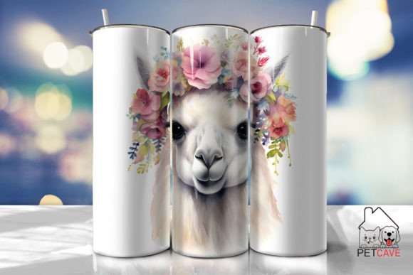 Tondo Llama Crown Flowers Tumbler: Graphics for Crafts & Branding