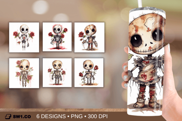 Voodoo Doll Halloween Tumbler Wrap PNG: Graphics for Crafts & Branding