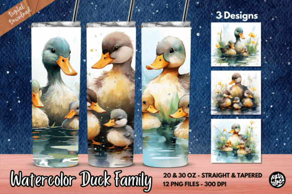 Watercolor Duck Family Tumbler Wrap: Graphics for Crafts