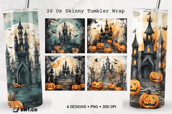 Watercolor Halloween Pumpkins Tumbler Graphics