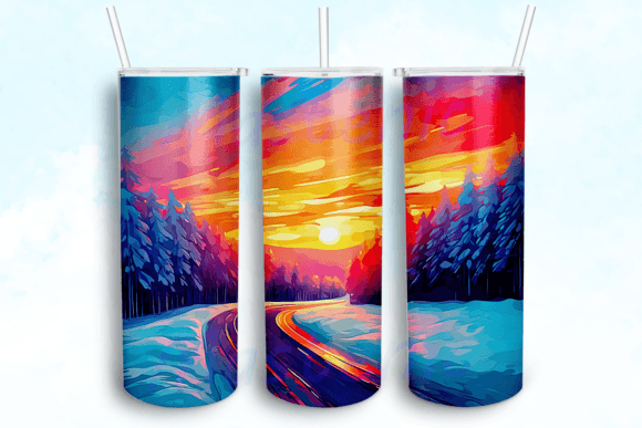 Winter Forest Sunrise Tumbler PNG: Graphics for Crafts