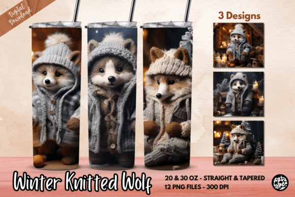 Winter Knitted Wolf Tumbler Wrap: Graphics & Print Templates