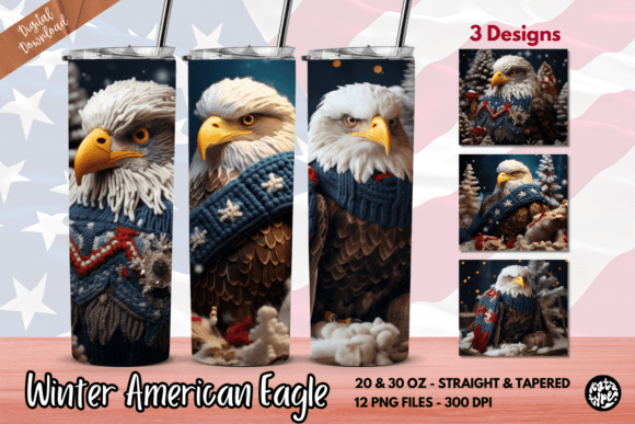 Winter USA American Eagle Tumbler Wrap: Graphics & Print Templates
