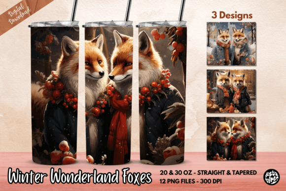 Winter Wonderland Foxes Tumbler Wrap: Graphics & Print Templates
